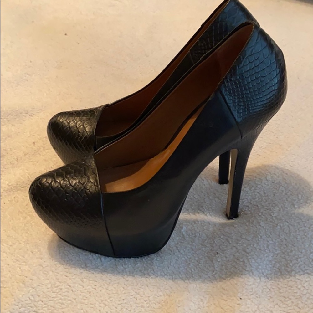 Aldo 5 inch black snake platform heels